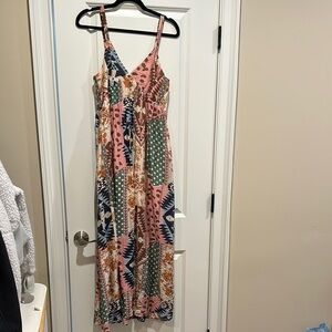 Bohemian Patchwork Maxi Dress in Pink & Green